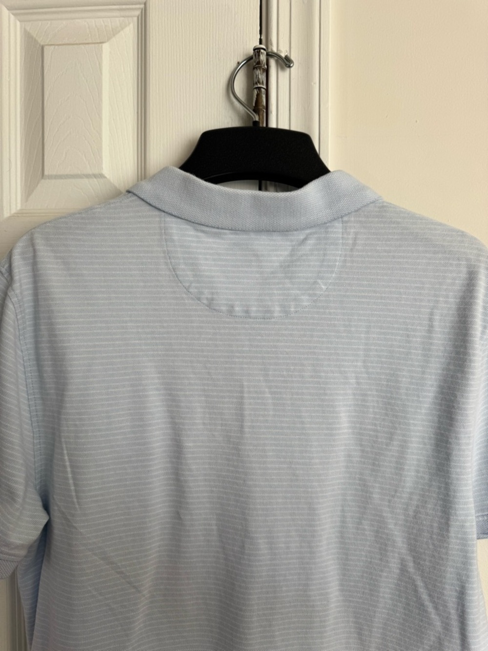 Calvin Klein Men's Medium Polo Shirt Light Blue White Striped Stretch Short Slv - Picture 7 of 10